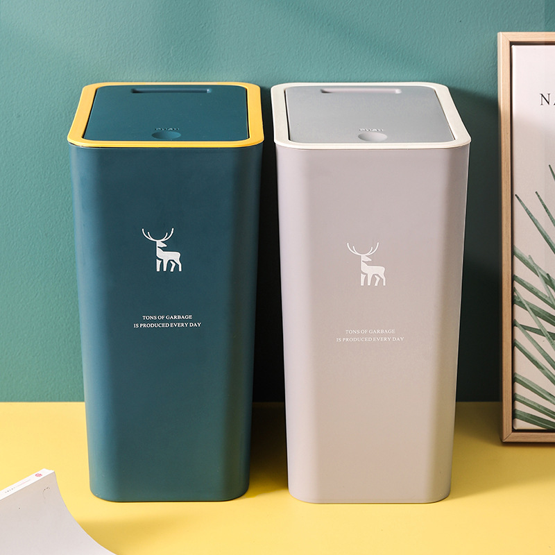 Trash Can for Home Use in Living Room, Bathroom, Kitchen, Bedroom, Toilet, Large Capacity, Press-Type with Lid, Narrow Gap