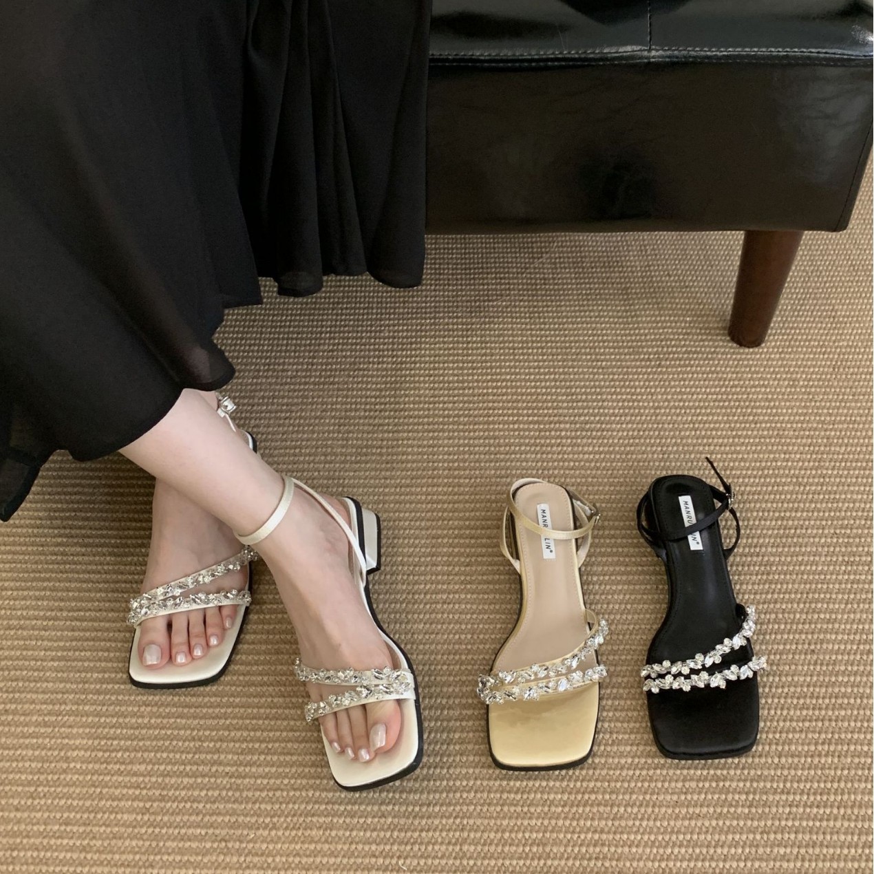 【Tax Not Included】French-Style Pointed Open-Toe Niche Wedge Sandals with a Single Strap for Women, Summer 2025 Fairy Style Pointed Toe