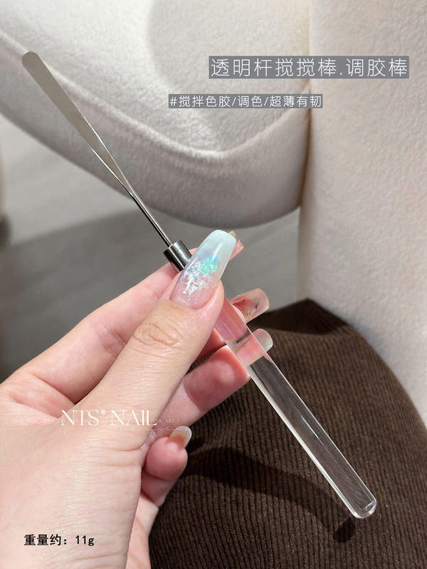日系调胶棒美甲调色棒原木磨砂亚克力笔杆不锈钢甲油胶取胶棒工具|undefined