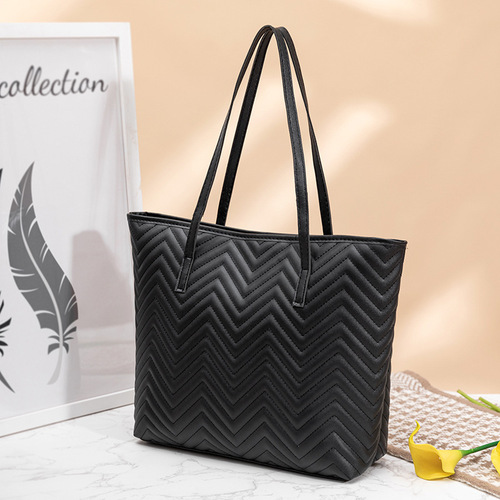High-end Water Wave Embroidered Tote Bag 2025 New Style Fashionable and Elegant Large Capacity Solid Color Zipper Women's Single Shoulder Bag