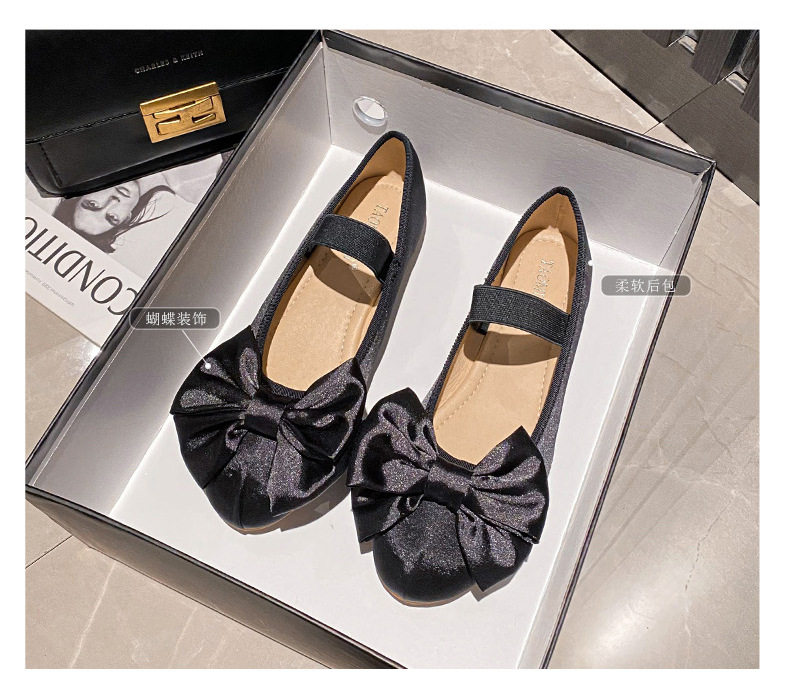Giày búp bê nữ quai ngang kiểu Mary Jane mũi tròn, gót thấp 1–3 cm — Lụa thật màu hồng, Lụa thật màu trắng, Lụa thật màu đen chi tiết 5