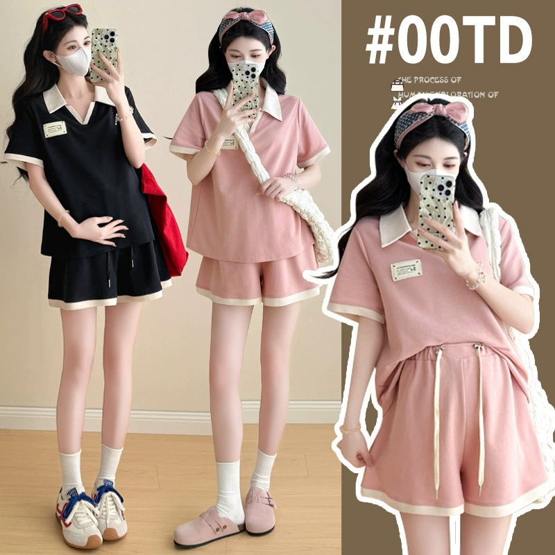 Одежда для беременных 2025 Летний новый повседневный спортивный стиль костюм маленький маленький свободный тонкий топ шорты набор из двух частей