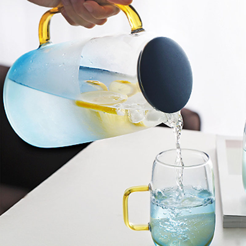 Botella de agua fría vidrio resistente al calor de alta temperatura a prueba de explosiones hogar de gran capacidad juego de té taza de mármol azul botella de agua fría