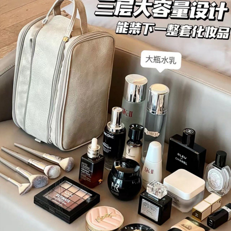 Bolsa de cosméticos 2023 nueva bolsa de lavado de viaje de gran capacidad de escritorio grande cepillo de maquillaje cosmético bolsa de almacenamiento portátil
