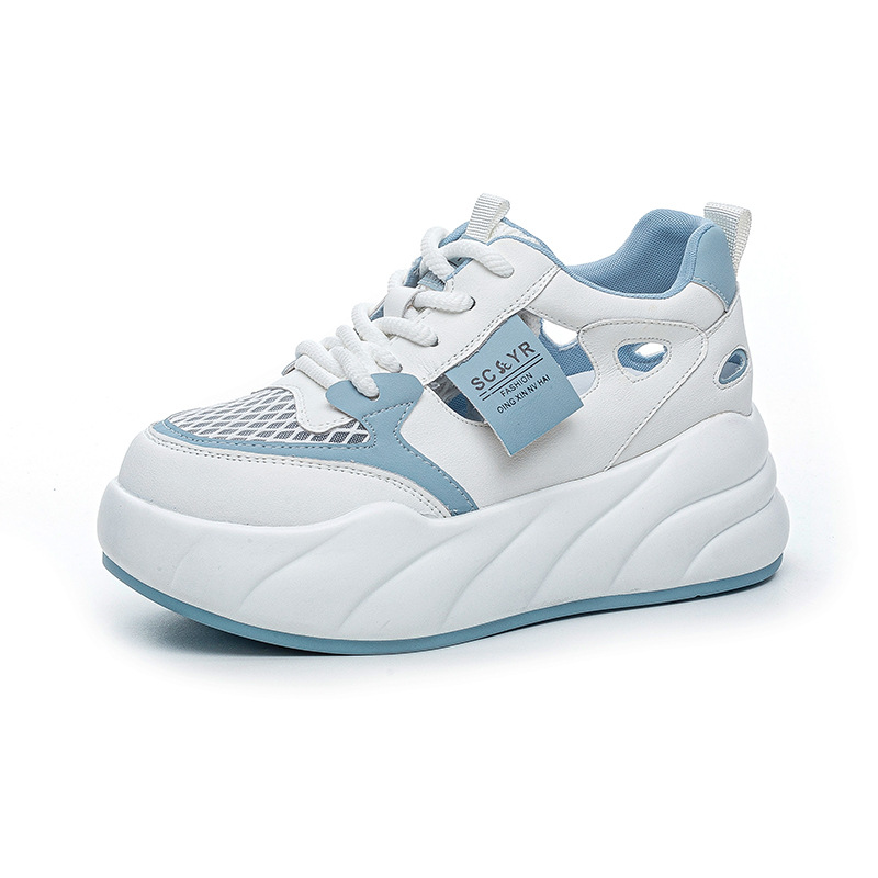Thick-Soled Hollow White Shoes for Women 2025 Summer Mesh Popular Casual Fashion Versatile Hollow Breathable Height-Increasing Women's Shoes