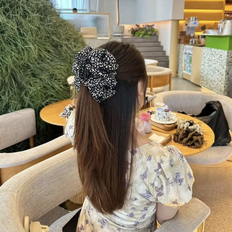 高级感豹纹布艺蝴蝶结抓夹韩版韩式轻奢发夹女2025新款后脑勺发抓|undefined