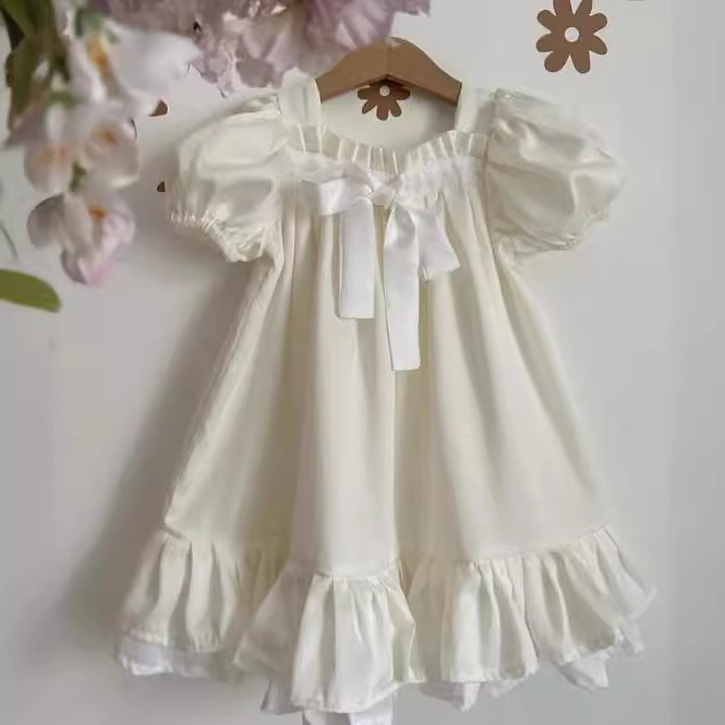 106059819@qq.com 2024ins Eastern European Summer Linen Girls' British Patchwork Casual Palace Style Puff Sleeve Dress In Stock_voghion.com