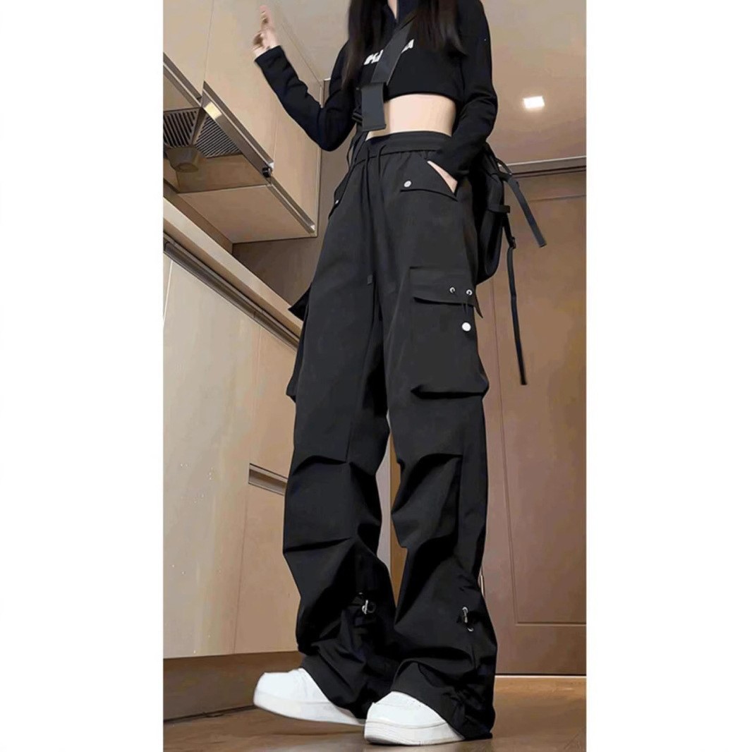 Black overalls women's 2025 new spring and autumn loose windproof waterproof mountaineering autumn and winter plus size pants