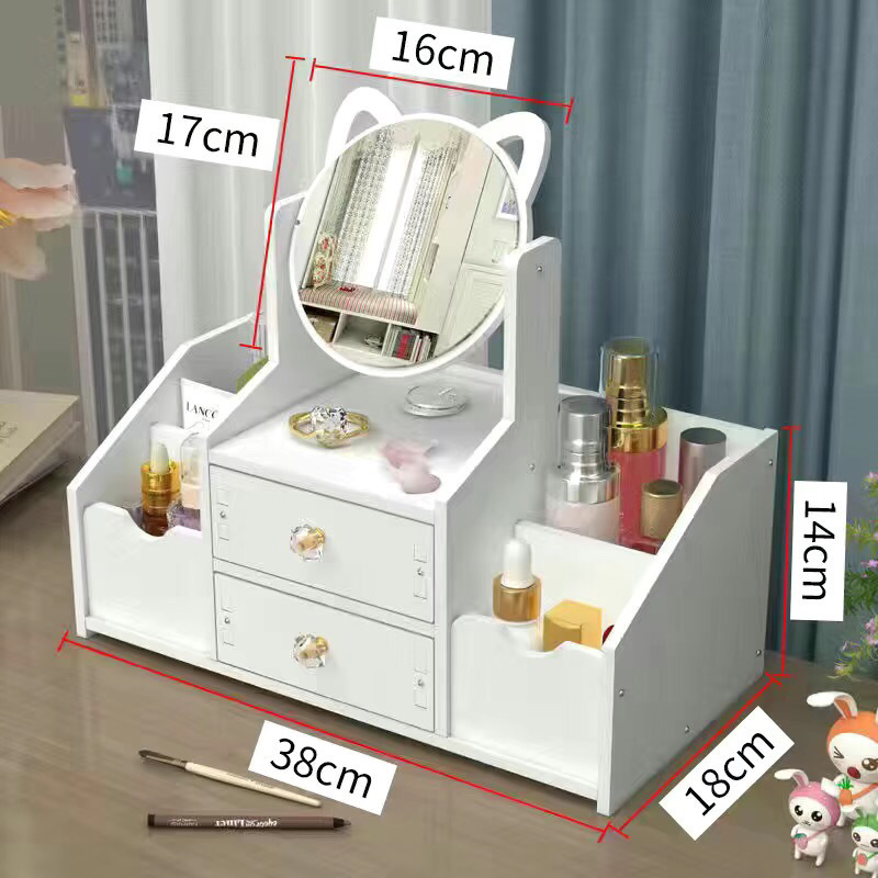 Caja de almacenamiento de cosméticos con espejo, tipo cajón, de gran capacidad, estante de almacenamiento para tocador de dormitorio, gabinete a prueba de polvo