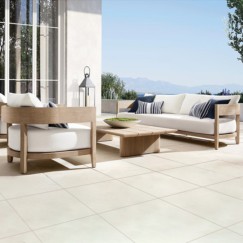 Conjunto de sofás de teca para exteriores, para patio, jardín, balcón, muebles impermeables y resistentes al sol, para hotel, villa, terraza, mesa de centro de madera maciza