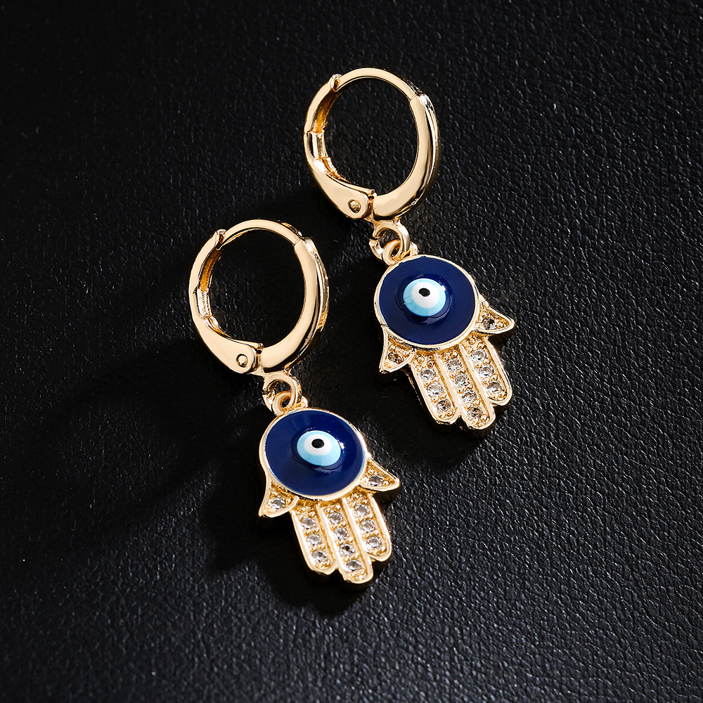 Fashion copper 18K gold drip oil zircon hand earrings female