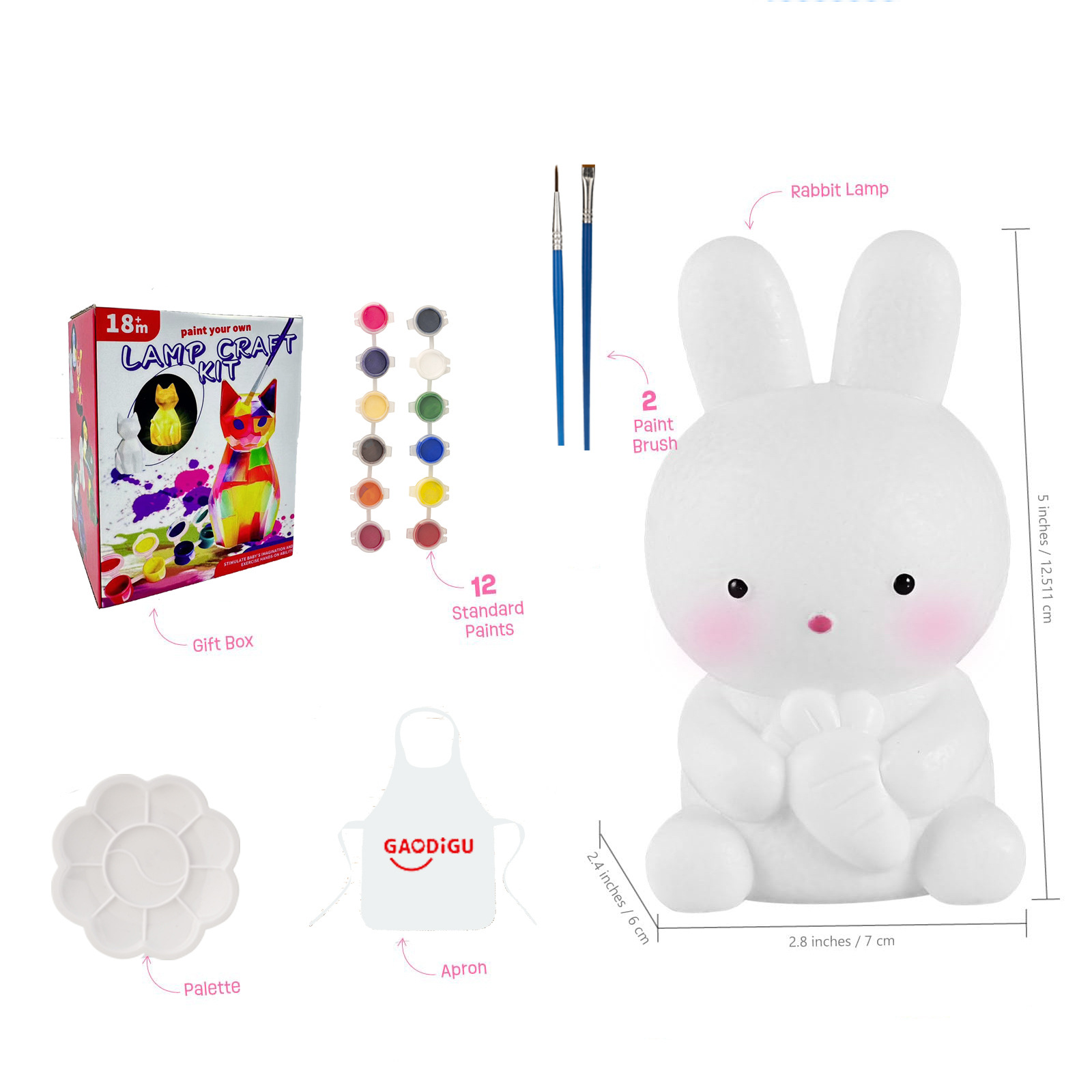Unisex børns gør-det-selv maleri maleri kanin natlys fødselsdagsgave legetøj drenge og piger håndlavet farvefyld leg_voghion.com
