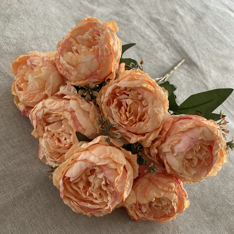 Paño cepillado 7-cabeza ardiente borde peonía ins beiouyang peonía flor falsa interior mesa de comedor floral artificial Bouquet Decoración