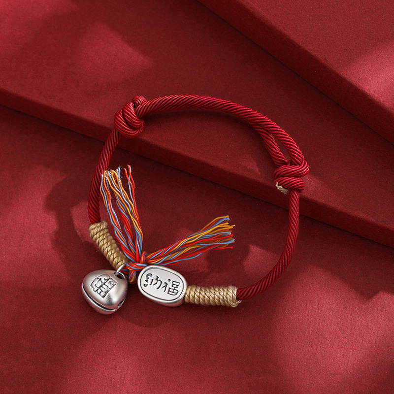 999 pie de plata Nafu para atraer la fortuna pulsera campanas de mujer año de vida 2025 año de la serpiente tejido a mano pareja cuerda roja cuerda de mano