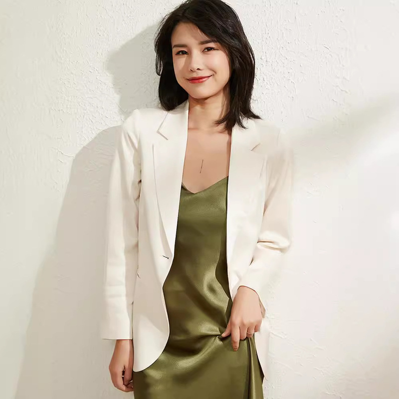 Suit Jacket Women's elegant slim-fit classic white long-sleeved acetate small suit thin casual commuter business wear