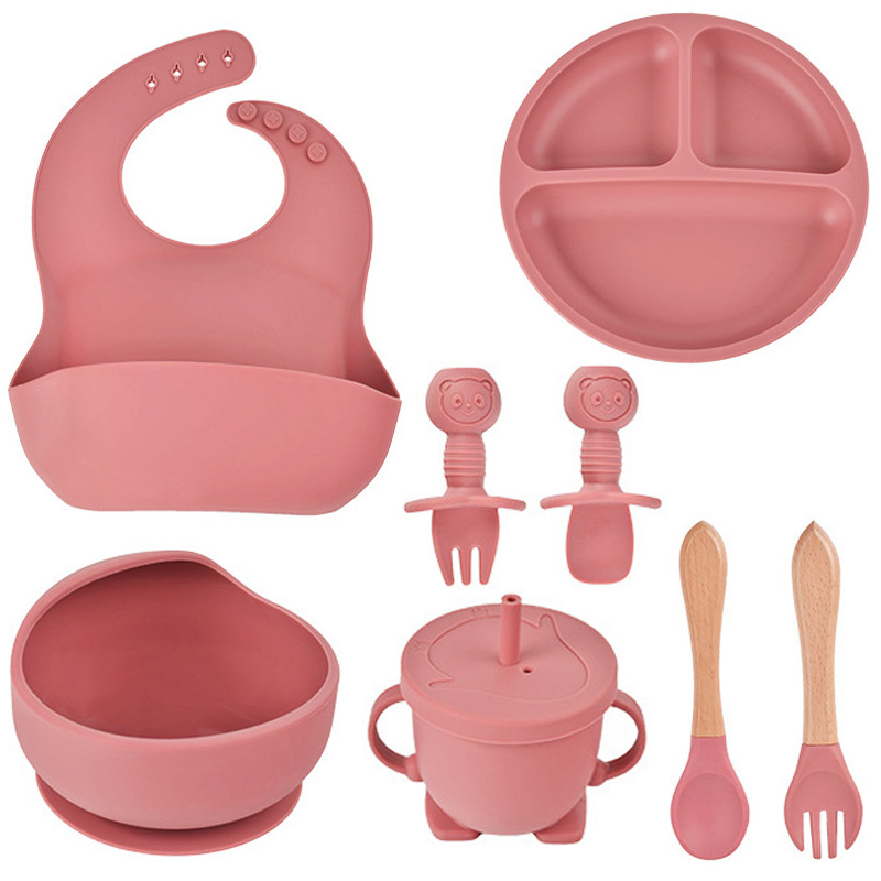 Juego de vajilla para bebés con complementos alimenticios de Corea del Sur Tazón de alimentos para bebés anti-caída de silicona Vajilla de alimentación para niños de grado alimenticio