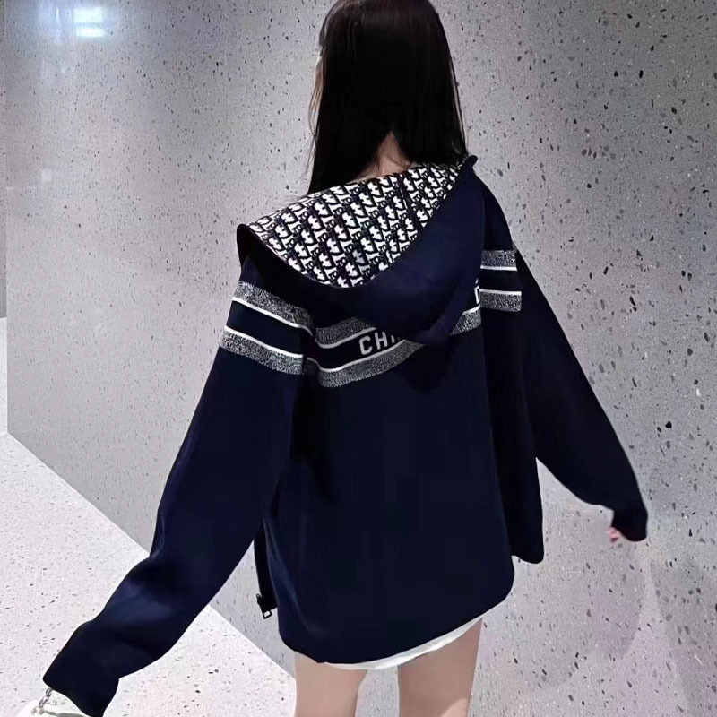 25 Autumn/Winter D Brand High-End Cashmere Knit Cardigan Jacket for Women, Double-Sided Monogram Hooded Knitwear for Women