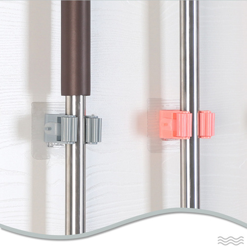 Mop clip wall-mounted card holder punch-free broom clip artifact strong adhesive buckle bathroom fixed rack hook