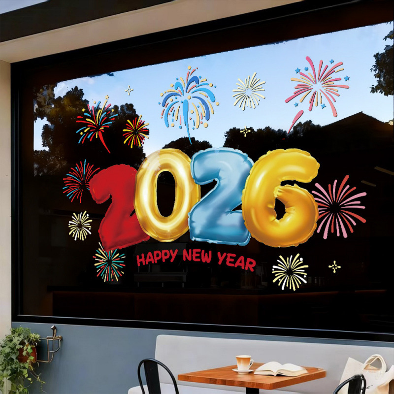 2026马年过年橱窗装饰贴纸元旦商场酒店新年春节玻璃静电窗花窗贴