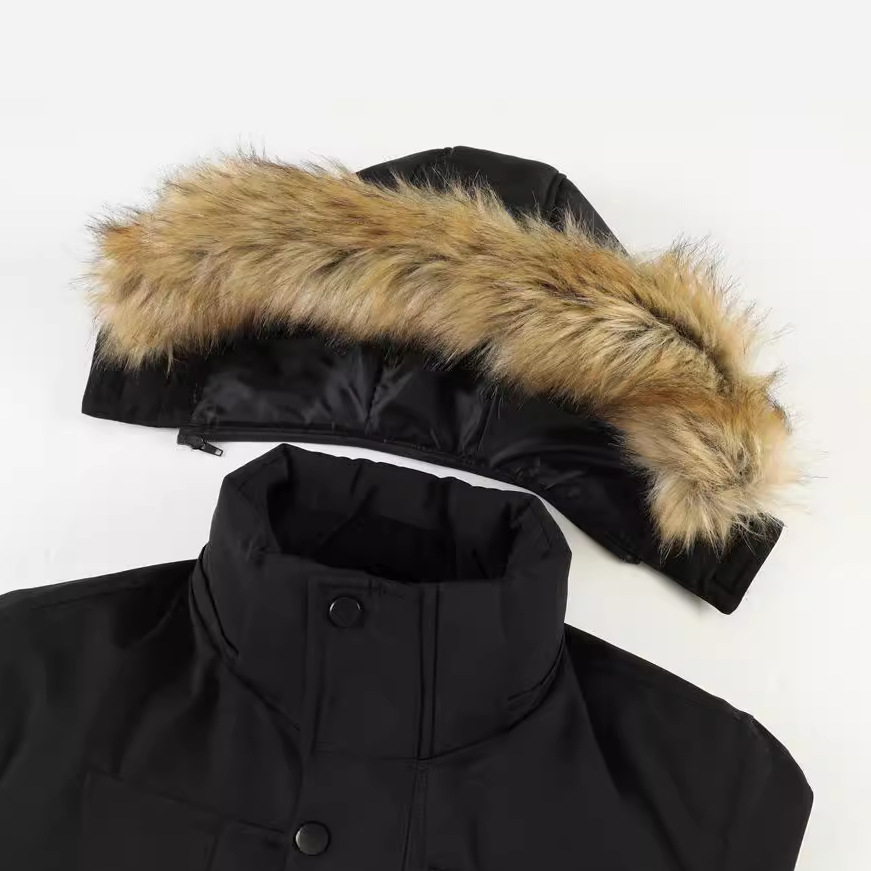 Giacca imbottita in cotone grande d'oca, lunga da uomo, con cappuccio, colletto largo in pelliccia, giacca cargo invernale_voghion.com