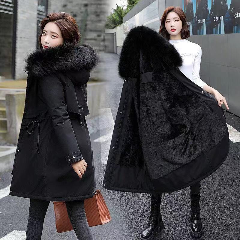 Parker 2026 Winter New European and American Style Women's Cotton Coat, Mid-Length with Large Fur Collar, Fleece-Lined Cotton Jacket, Thick Outerwear Parker 2026 Winter New European and American Style Women's Cotton Coat, Mid-Length with Large Fur Collar, Fleece-Lined Cotton Jacket, Thick Outerwear
