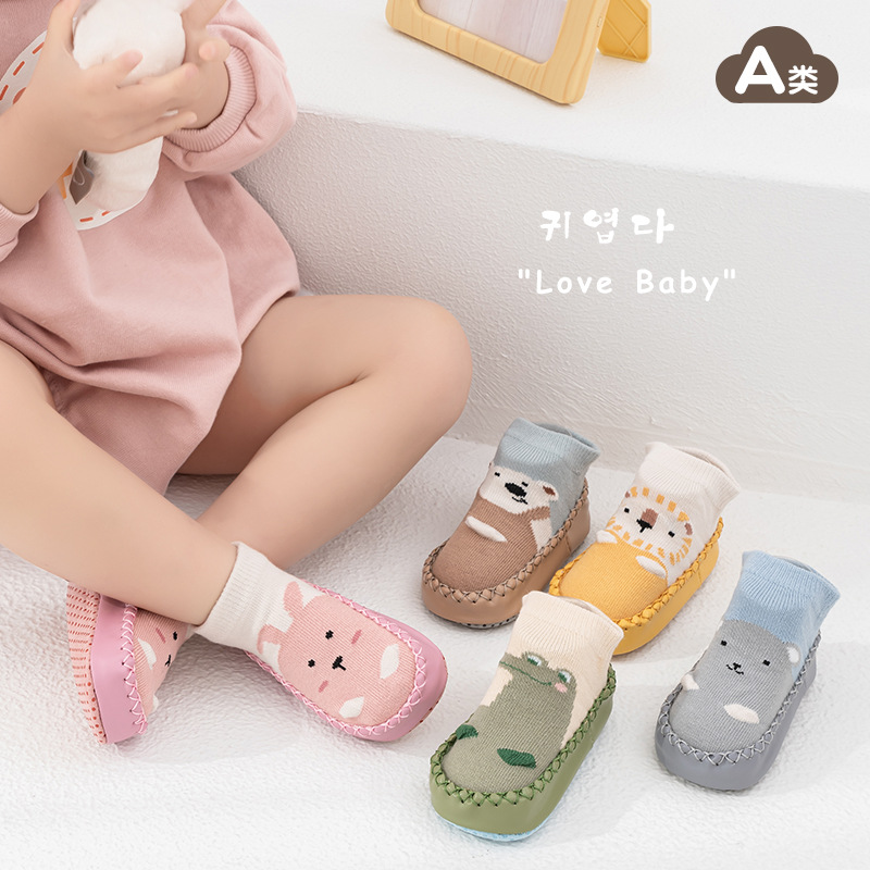 24 spring new baby socks non-slip toddler shoes infant children dispensing non-slip floor socks cartoon leather bottom socks