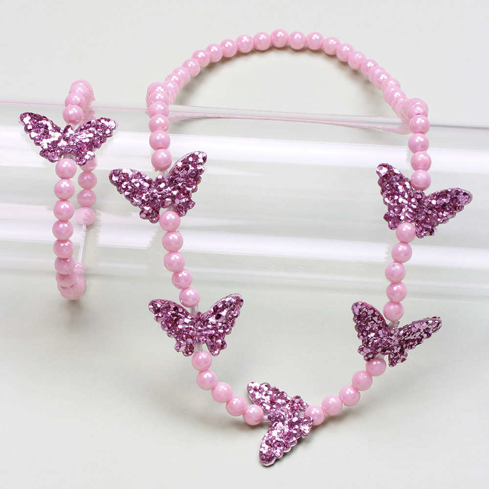 Cute Butterfly Resin Beaded Girlu0027S Necklace 1 Set