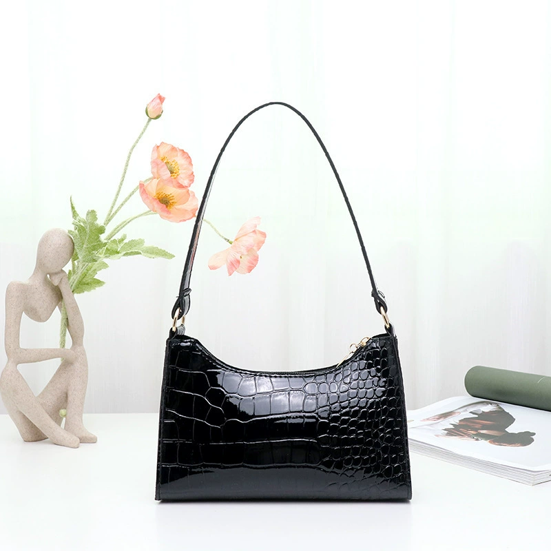 Underarm bag, crocodile-pattern faux leather, 22×6×14 cm, lightweight casual women's handbag