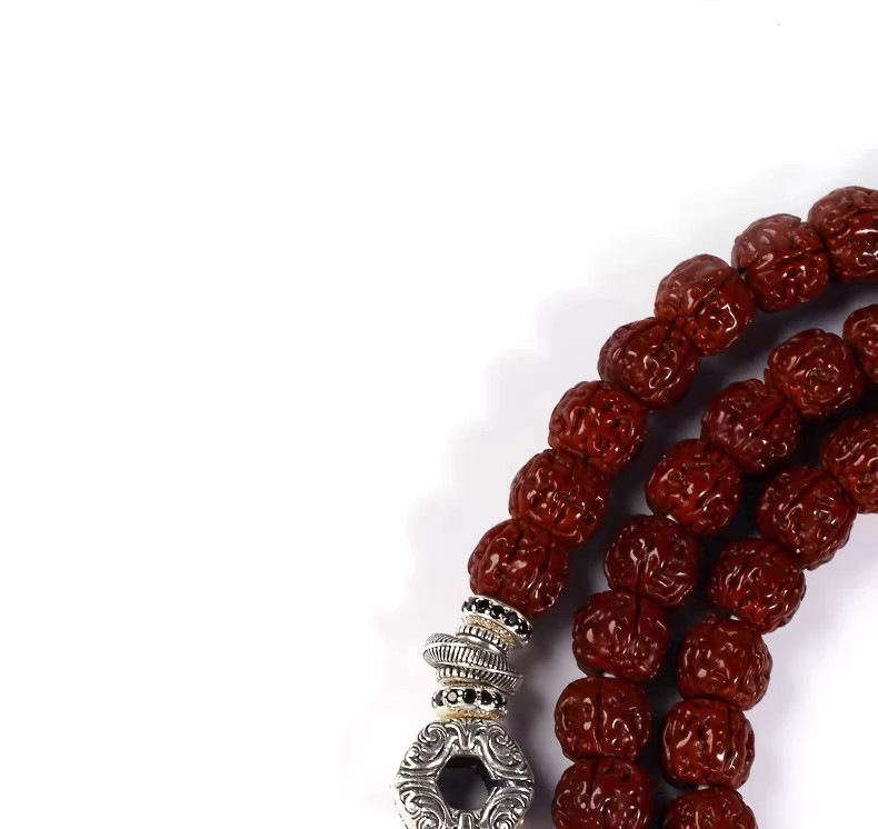 Xizang-Style Vintage Silver Red-Green Gemstone Inlaid Dark Night Universal Shaft Spacer Beads DIY Jewelry Bracelet Necklace Accessories