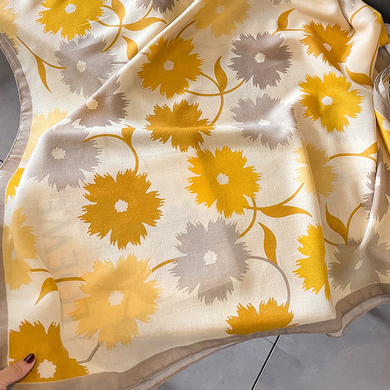 120g Weight Silk Scarf Classification Travel Occasion cotton and linen Material Flower Pattern Summer, Spring Season Women's Gender Printing Design Elegant, Sweet Style Women's Elegant Sweet Flower Cotton And Linen Printing Silk Scarf 12