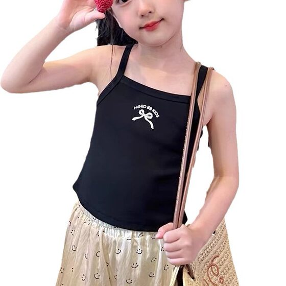 Girls' Summer Short Small Sling Embroidery All-match Slim-fit Korean Style Children's Ice Silk Thin Stylist Vest Base Shirt