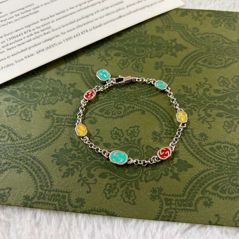 Gujia Double G925 Silver Bracelet, Celebrity Style High-Quality Interlocking Double G Colorful Enamel Personalized Trendy Bracelet Gujia Double G925 Silver Bracelet, Celebrity Style High-Quality Interlocking Double G Colorful Enamel Personalized Trendy Bracelet