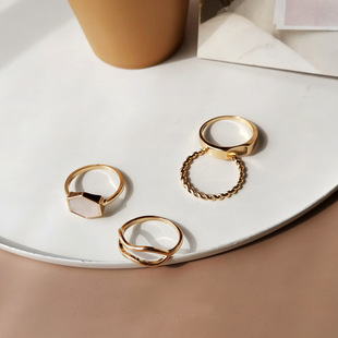 Комплект, модное дизайнерское брендовое кольцо, японские и корейские, простой и элегантный дизайн, 4 предмета, популярно в интернете, на указательный палец
