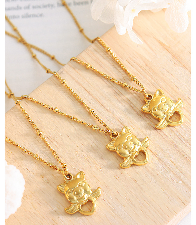 1 Piece Retro Heart Shape Pig Titanium Steel Plating Pendant Necklace_colorza_4