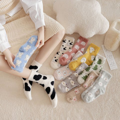 Mink velvet socks for women in autumn and winter thickened warm mid-calf socks coral velvet sleep home floor plush confinement socks