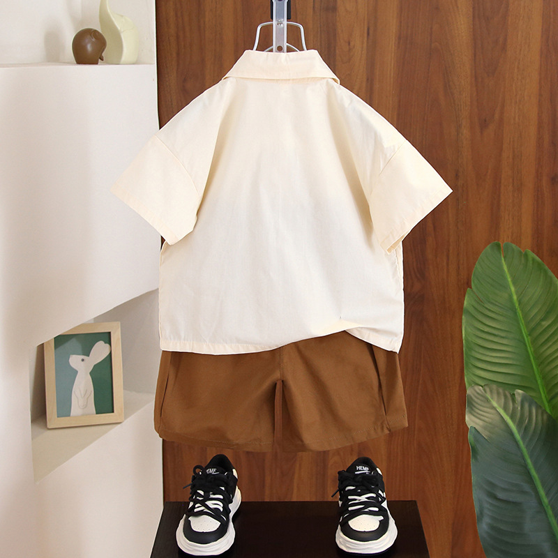 5235 traje de niño verano manga corta 2025 nueva ropa de verano para niños camisa coreana corbata de bebé camisa de moda