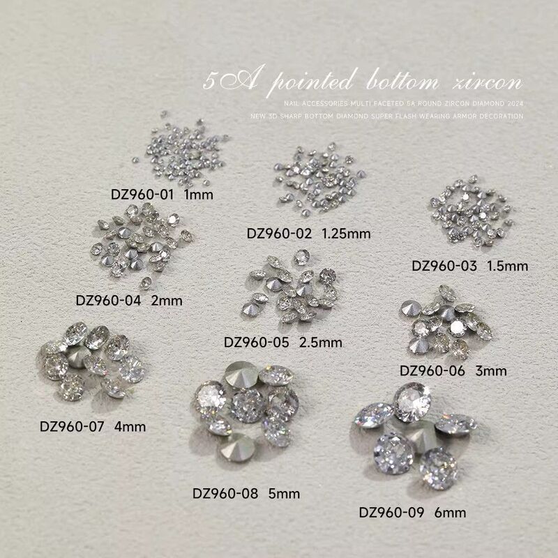 Wholesale zircon stones, all sizes, 5A high-quality, brilliant, pointed-bottom, stacked diamonds, super shiny zircon stones for nail art decorations, white filling stones Wholesale zircon stones, all sizes, 5A high-quality, brilliant, pointed-bottom, stacked diamonds, super shiny zircon stones for nail art decorations, white filling stones