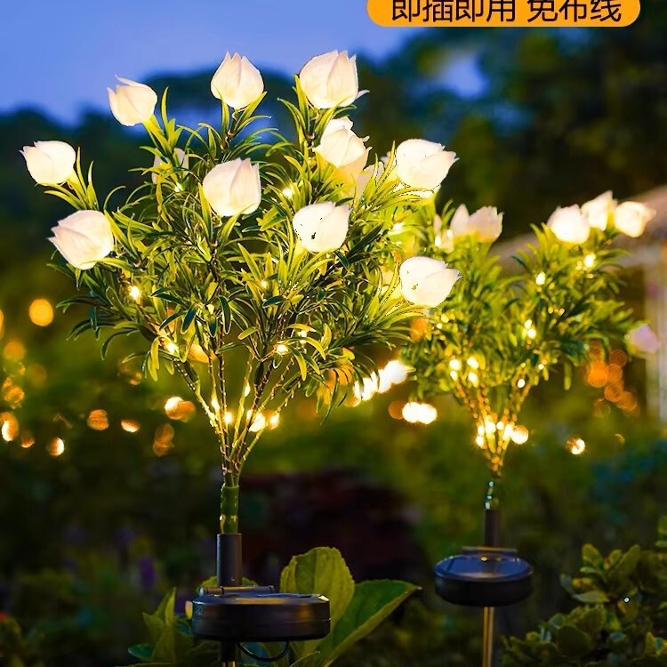 New Led Solar Flower Lamp Arrangement Atmosphere Lamp Outdoor Gardenia Lamp Garden Balcony Decorative Lamp with Grass Plug-In