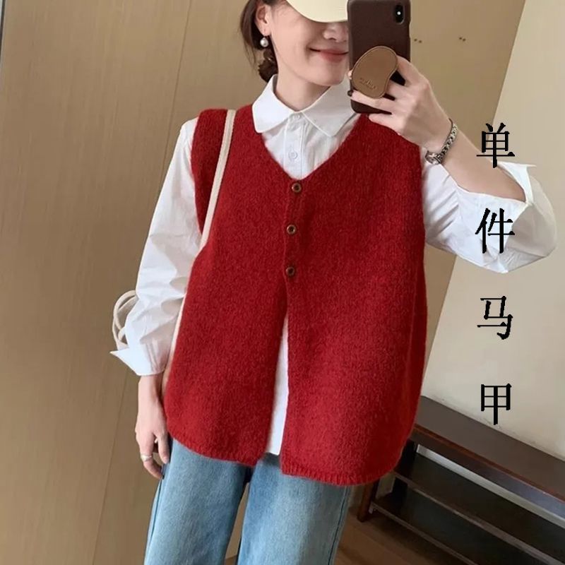 韩系女马甲新款软慵懒毛衣马甲春秋针织背心坎肩宽松时尚气质上衣|undefined