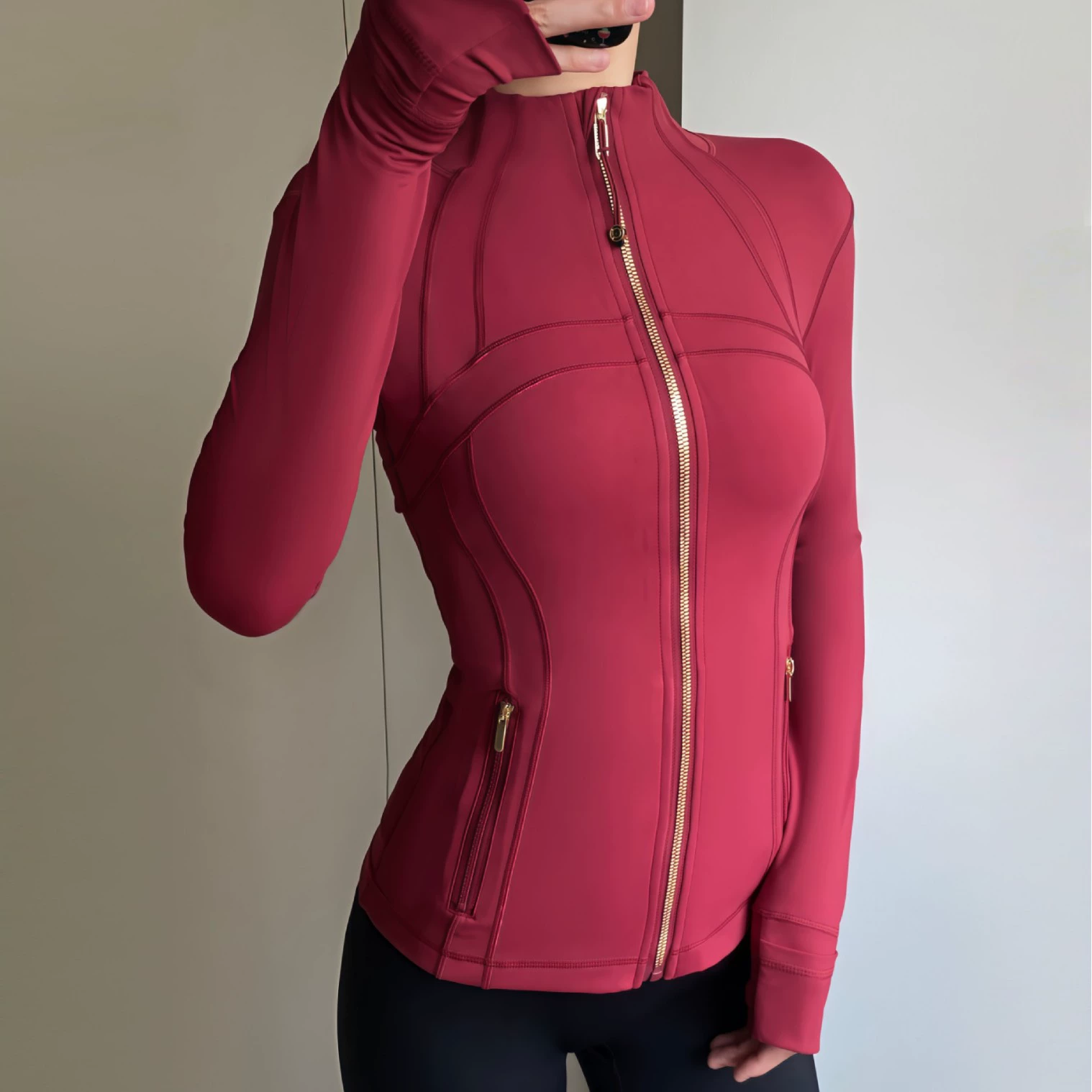 Новый цвет золотой этикетки темно-синий спортивный йога воротник куртка defina тонкая золотая молния костюм для йоги для женщин