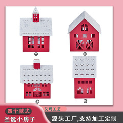 新しいクリスマス用品 鉄製のクリエイティブな卓上クリスマススノーハウス Tキャンドルホルダー付き クリスマスデコレーション