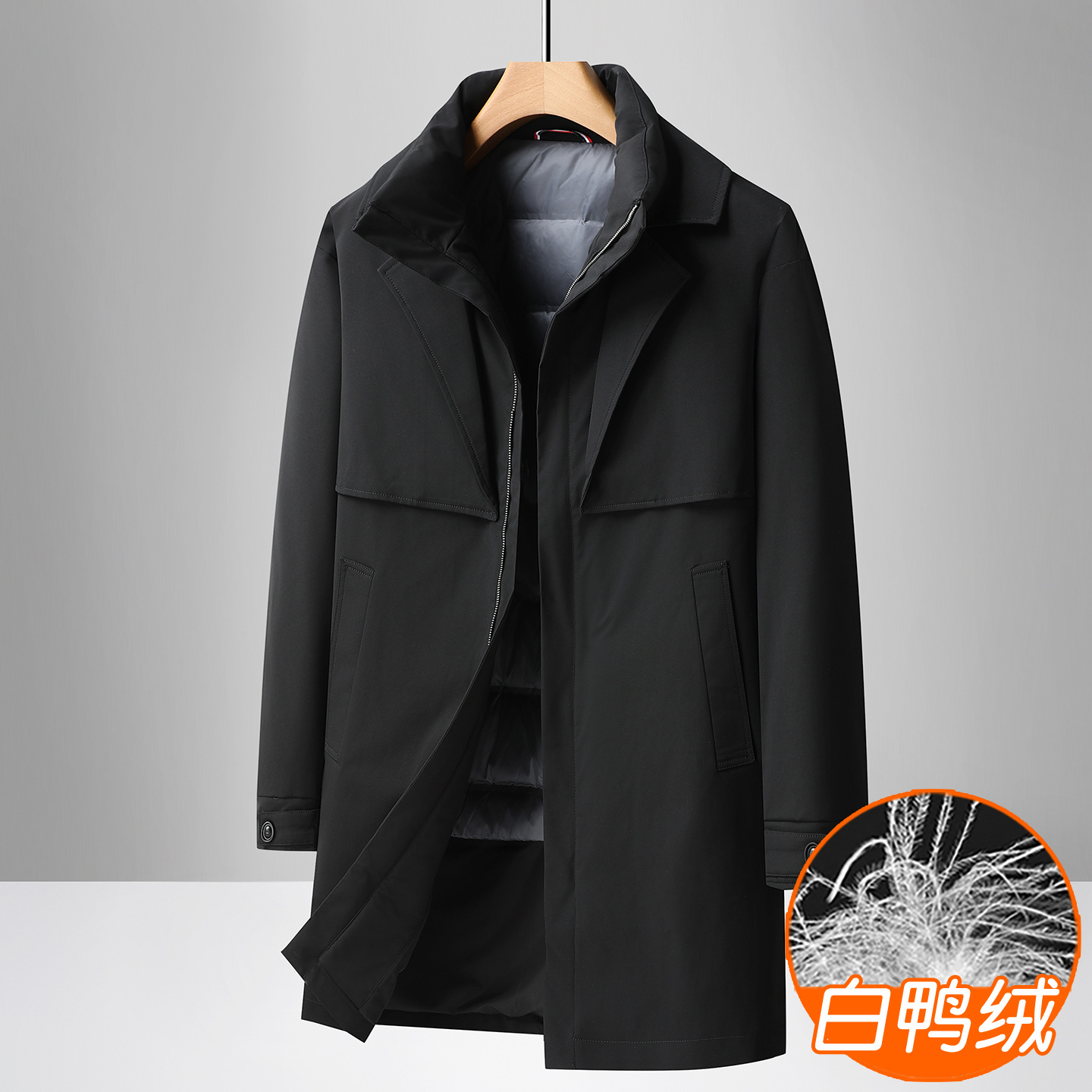 大码宽松立领羽绒服2025新款男士冬季加肥加大加厚防寒中长款风衣