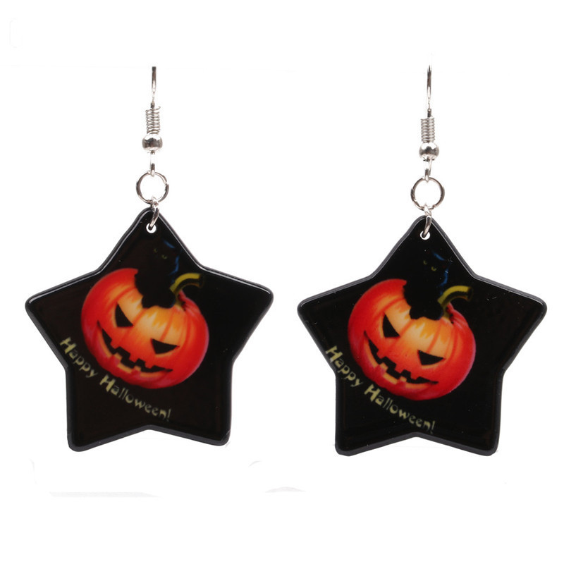 Nuevo Halloween brillante cráneo calabaza pendientes de acrílico pendientes de costura de personalidad de la moda pendientes