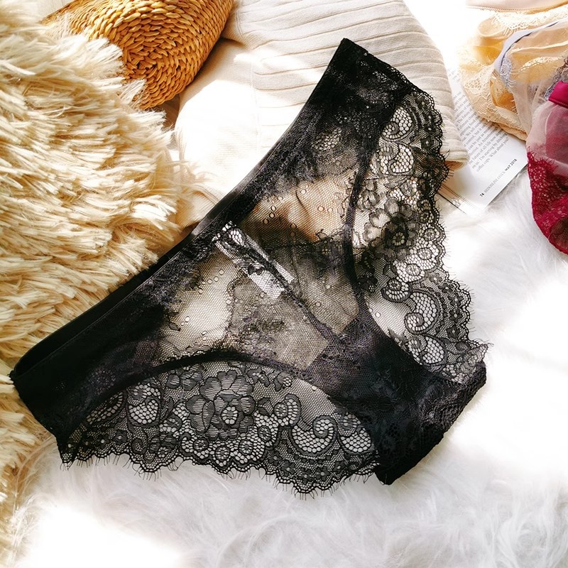 French Retro Eyelash Lace Underwear Girl Comfortable Thin Breathable Sexy Hip Women's Triangle Underpants Low Waist