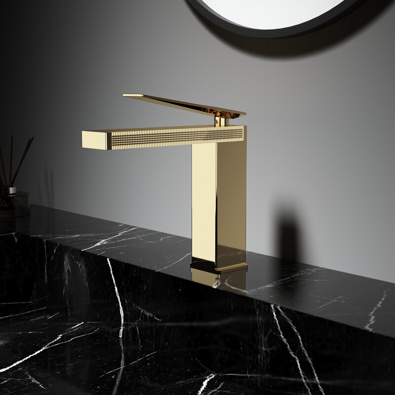 Brushed Gold Washbasin Faucet for Bathroom, Nordic Style Bathroom Cabinet Basin, Hot and Cold Copper Body, Gold Modern Minimalist Design Brushed Gold Washbasin Faucet for Bathroom, Nordic Style Bathroom Cabinet Basin, Hot and Cold Copper Body, Gold Modern Minimalist Design