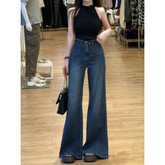 深色高腰不贴腿高级喇叭牛仔裤女2025冬季新款显瘦百搭长裤蛮腰纪