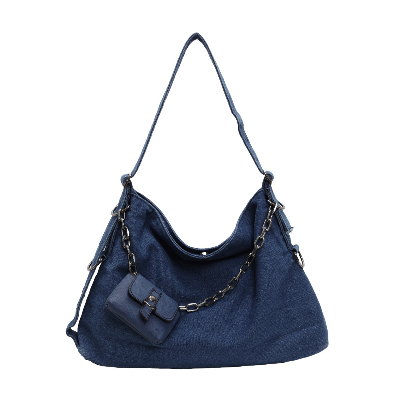 Cadena Tote bag femenino 2024 nuevo denim de moda A4 bandolera grande de clase bolsa de mensajero de viaje de gran capacidad