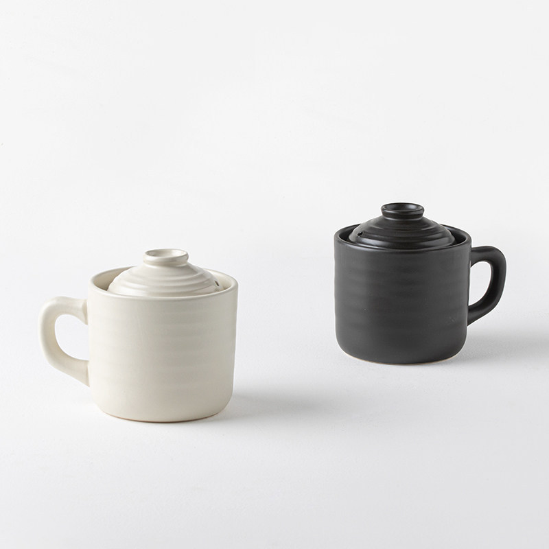 Olla de arroz flotante de cerámica, tazón de postre de cerámica doméstica, olla de guiso con una taza de huevo al vapor, pequeña taza de vapor, pequeña taza de sopa creativa
