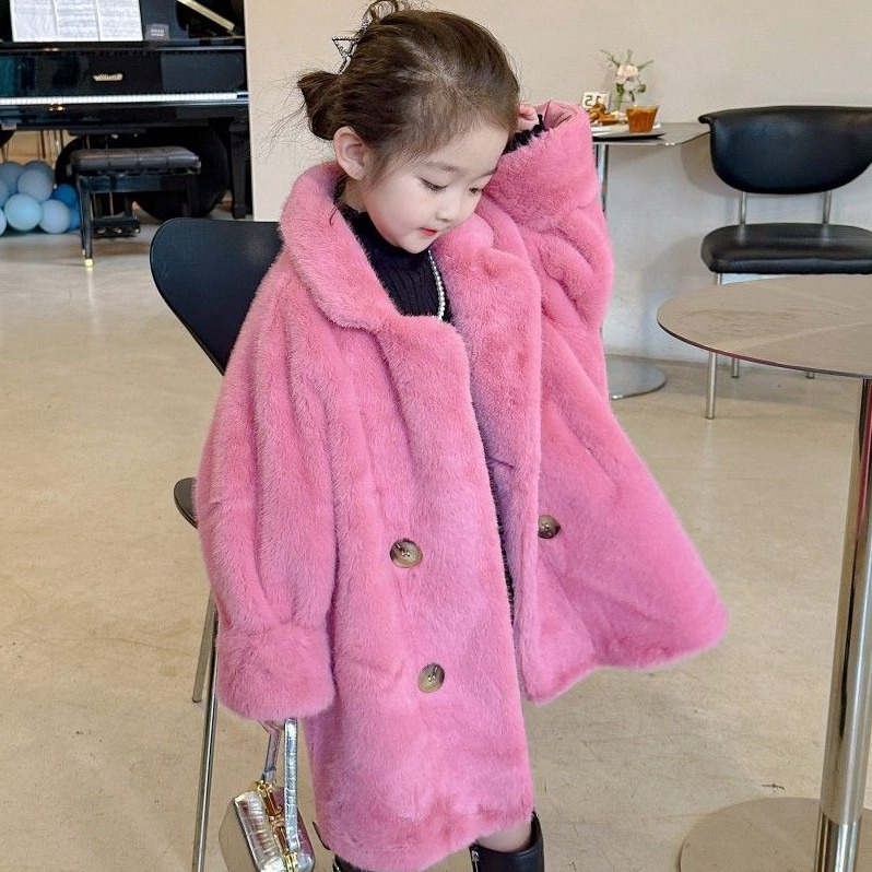 (2개) 여자 겨울 코트  서양식 어린이 맞춤형 트렌디 브랜드 한국식 모조 모피 밍크 양털 사이버 인기 모직 스웨터