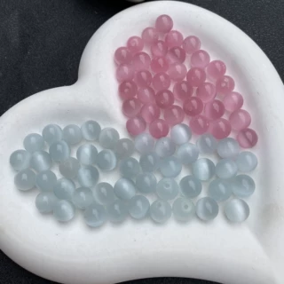 粉白猫眼石散珠子串珠手工diy编织手链项链配饰隔珠手串散珠散批